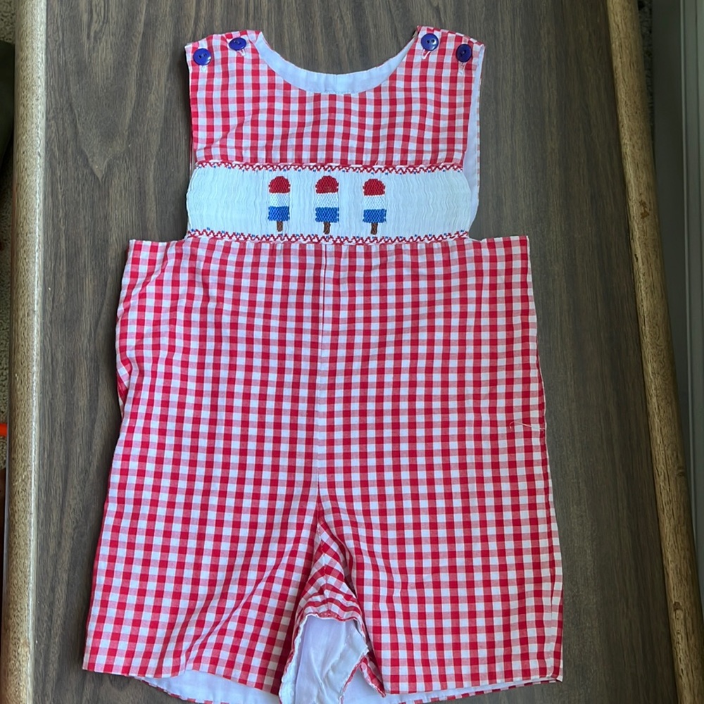 Smocked Shortall! Jack and Jill boutique brand popsicle smocking. EUC